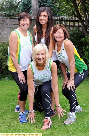 KEEP on running . . . Natalie Yates-Bolton (front), with her daughter, India, behind her and friends June Allingan (left) and Diane Allingan (right) 
