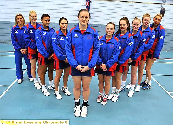 OLDHAM NETBALL CLUB ON PARADE: Debbie Hallas (left, coach), Kathryn Turner, Laura Malcolm, Rachel Henry, Kerry Almond (captain), Maria McAndrew, Amy Neild, Gabs Marshall, Georgie Webster and Krista Enziano. 
