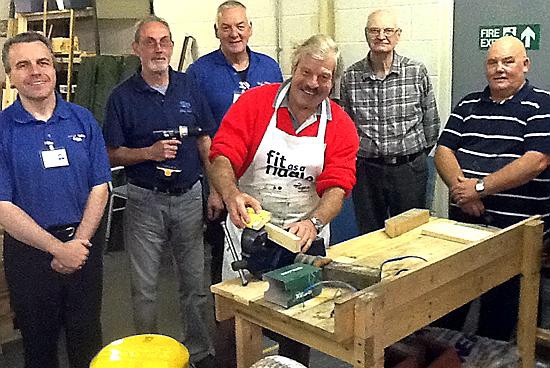 BEST buddies . . . from left, John Scholes, Geoff Thompson, Dave Freear, Simon Platt, Bert Wrigley and Roland Smith take part in Med in Sheds