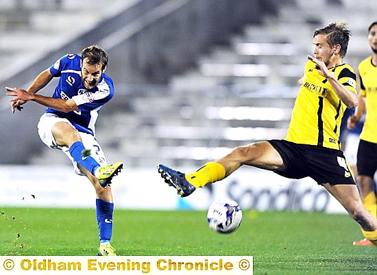 JAMES Dayton fires in a shot at the Barnsley goal on Tuesday night. PICTURE: ALAN HOWARTH