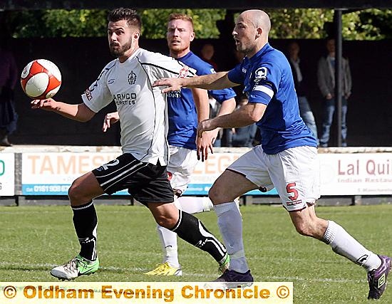 FA RAP . . . Mossley striker Mitchell Bryant (left) won’t play again competitively until July, 2015.