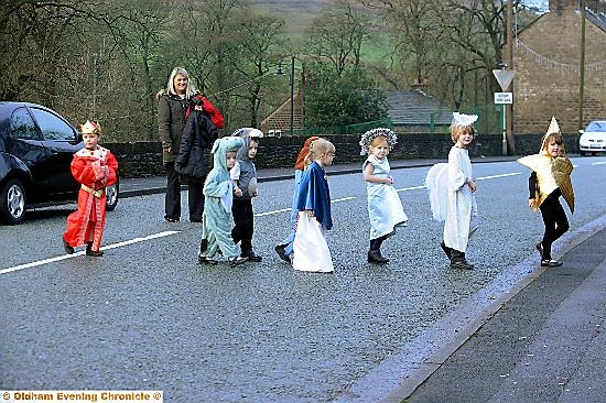 Nativity rehearsal at Christ Church, Denshaw as the cast follow the Shining Star (Devon Omerod).