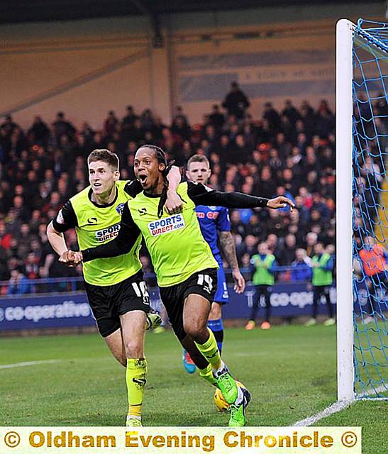 Athletic hope to retain Daniel Johnson, pictured right with Danny Philliskirk celebrating his first goal against Rochdale.