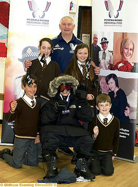 GROUP huddle: from left, Niall Raza, Macie Bennett, Bryn Hughes, Isobel Turner and Nial Weldon. Trying on the polar gear is Joseph Henderson. 