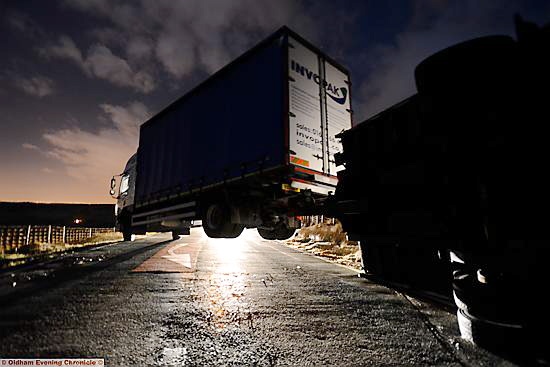 WAGONS roll . . . this truck felt the full force of the ferocious gusts last night. 