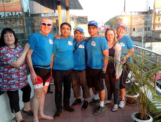 Arriving in Mouvli Bazar are (from the left) Denise Ketteringham, Phil Buckley, Kash Ashraf, Marful Ali, Arif Mohid, Nicola Ketteringham and Helen Atkinson-Smith 
