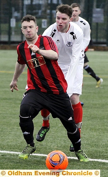 STAR QUALITY: Failsworth’s Danny Allott holds off Crompton rival Chris Allerton. STAR QUALITY: Failsworth’s Danny Allott holds off Crompton rival Chris Allerton.