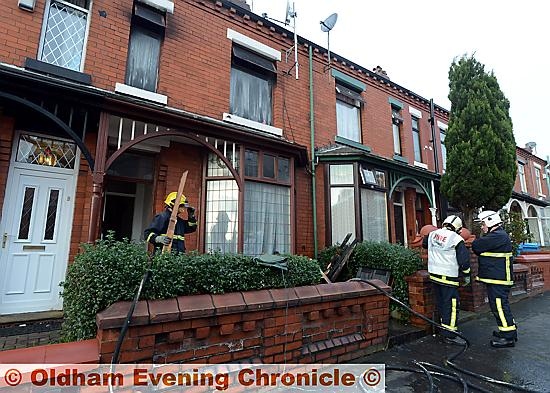 FIREMEN at the scene of this morning’s fire in Coppice 
