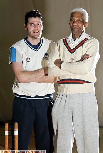 STILL GOING STRONG: Cec Wright, who turned 80 last December, and Uppermill first XI skipper Dave Roberts. 
