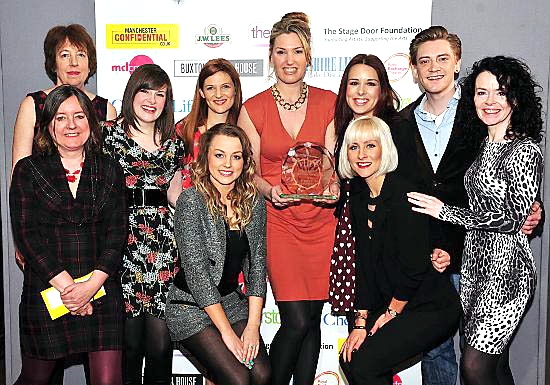 MEMBERS of the Chicago cast including Shirley Darroch (2nd left, rear), who won best supporting actress, pose with veteran Manchester comedy duo Lip Service (Maggie Fox and Sue Ryding, both far left) Picture: www.lizbakerphotos.co.uk 
