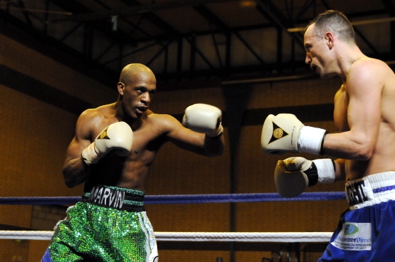 MARVIN Greaves tries to find a way through Kristian Laight’s defences. 