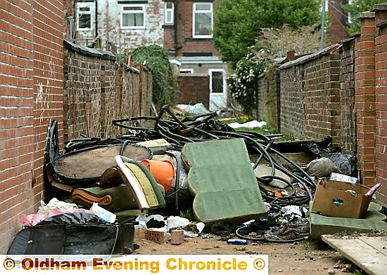 DISGUSTING: the huge amount of rubbish illegally tipped in the alley behind Tunstall Road, Clarksfield. 

