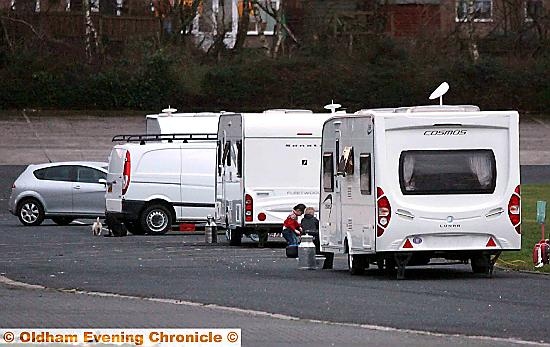 SETTING up camp: travellers at Turf Lane, Royton 
