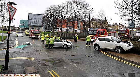 FADED: road markings at the junction of Waterloo Street and Rhodes Banks, scene of Monday’s accident 
