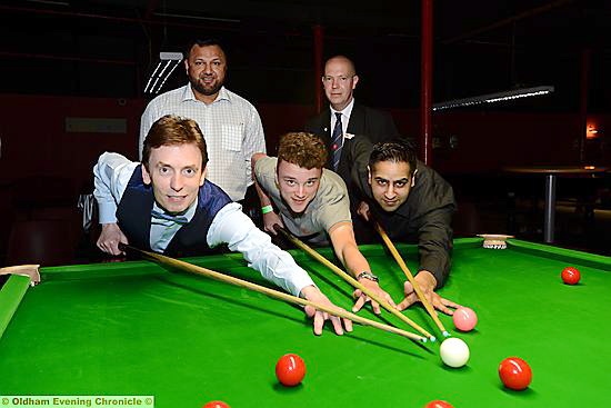 Ken Doherty with (l-r): Mohammed Nisar (Academy owner), Josh Cooper, Peter Bennett (referee) and Tanvir Hussain. PICTURE: ANTHONY MILLER Ken Doherty with (l-r): Mohammed Nisar (Academy owner), Josh Cooper, Peter Bennett (referee) and Tanvir Hussain. PICTURE: ANTHONY MILLER