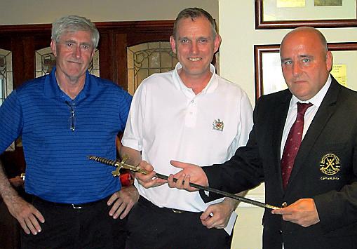 Royton Sword Derek Cannon (Organiser), Brian Smithies (Manchester GC Winner), Steven Costigan (Crompton & Royton Captain.