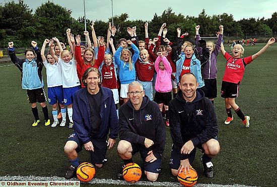 Pride in Oldham nominees (front) L-R: Pete McNamara, John Duff and Andy Jenkner of Failsworth Villa JFC for coaching girls.