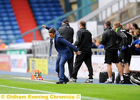 NOT AMUSED . . . Lee Johnson shows his displeasure as Orient take the lead at Boundary Park on Saturday.