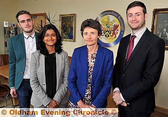 WELCOME to Oldham: the inaugural meeting of the Education and Skills Commission gets under way (from left) Sam Jones from Tunafish Media, Munira Mirza, Estelle Morris and council leader Jim McMahon
