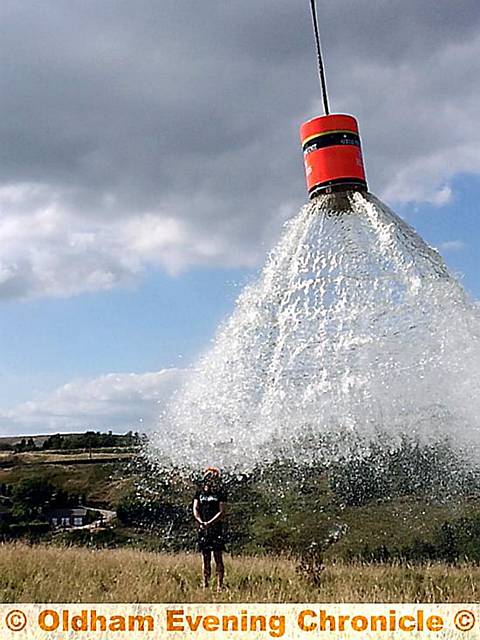 IT’s a bit wet: the moment the ice hit the man