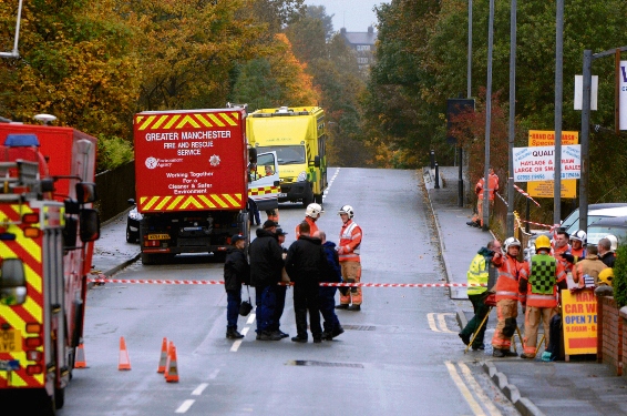 Emergency services at the scene yesterday