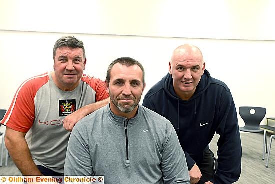 Three of a kind . . . Oldham RL coach Scott Naylor is flanked by his assistants Lee Spencer (left) and Peter Carey.
Three of a kind . . . Oldham RL coach Scott Naylor is flanked by his assistants Lee Spencer (left) and Peter Carey.
