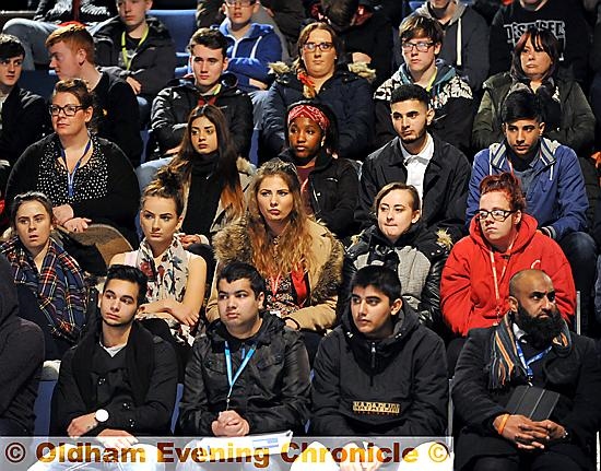 By-election hustings at the Grange Arts Theatre at The Oldham College. PIC shows Selected Schools Audience. 