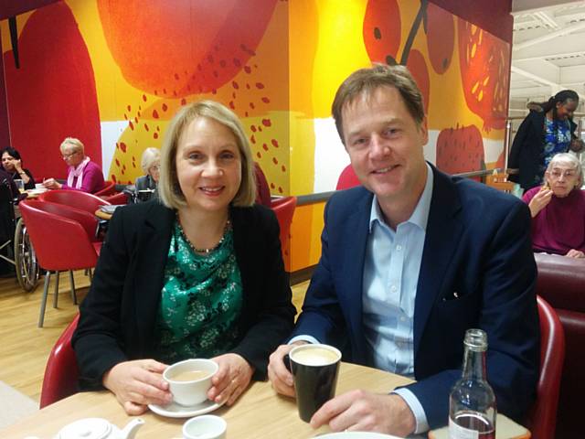 Jane Brophy and Nick Clegg in Oldham Jane Brophy and Nick Clegg in Oldham
