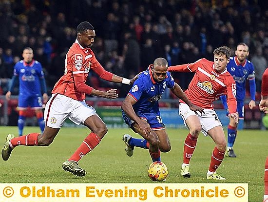 LEADING THE CHARGE . . . Ricardo Fuller gets his head down and runs at the Crewe defence – but this attempt, like others, came to nothing. 