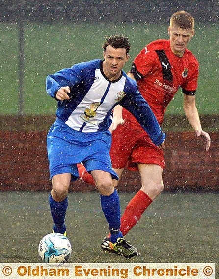 GOING FOR GOAL: Hollinwood’s Jamie Moore leaves an opposition defender trailing in his wake at Chapel Road. GOING FOR GOAL: Hollinwood’s Jamie Moore leaves an opposition defender trailing in his wake at Chapel Road.