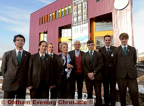 OFFICIAL opening: (l-r) Jonathan Cowling, Georgia Sutton-Cross, Joseph Simpson, GM principal Chris Hill, Lord Kenneth Baker, Liam Dey, Adam Heywood and George Clegg.