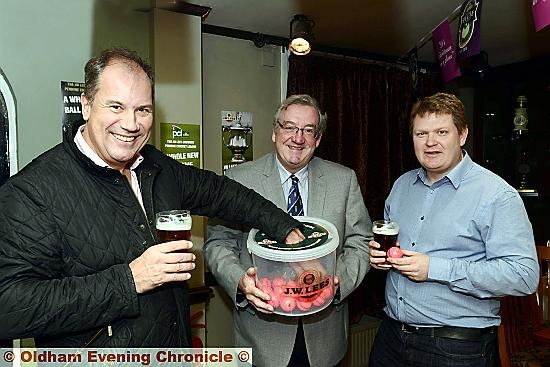 NUMBERS GAME . . . William Lees-Jones, managing director of sponsors JW Lees Brewery, Pennine Cricket League chairman Nigel Tench and vice-chairman Glenn Kershaw, make the draw for the Wood Cup. NUMBERS GAME . . . William Lees-Jones, managing director of sponsors JW Lees Brewery, Pennine Cricket League chairman Nigel Tench and vice-chairman Glenn Kershaw, make the draw for the Wood Cup.