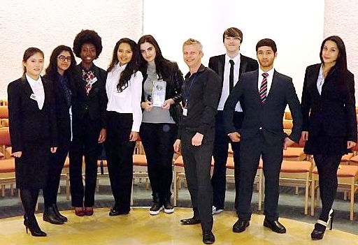 DEBATING international issues: Zulikhat Shavaeva (right) with the winning team at Abbey College Manchester DEBATING international issues: Zulikhat Shavaeva (right) with the winning team at Abbey College Manchester