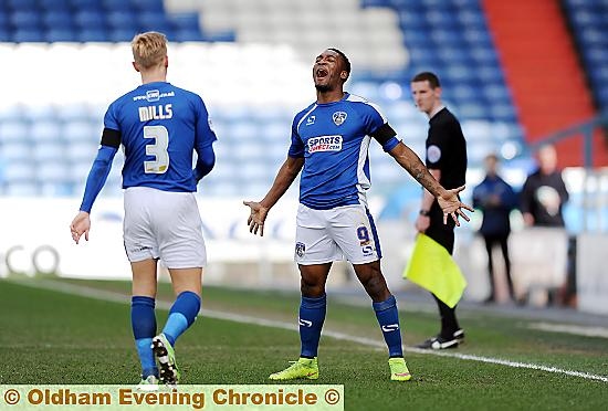 Athletic striker Dominic Poleon celebrating his two-goal feat against Sheffield United – arguably his best display for Athletic.