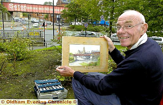 Artist David Ford painted a watercolour of Mumps bridge, days before its removal