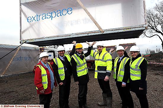 ON site (l-r): Jean Readyhough, New Bridge School vice-chairman, principal Graham Quinn, Oldham Council leader Jim McMahon, project manager James Southall, Councillor Steve Williams and Councillor Amanda Chadderton