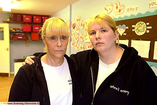 ORDEAL . . . nursery nurse Lynn Gray and deputy manager Nicola Woodley