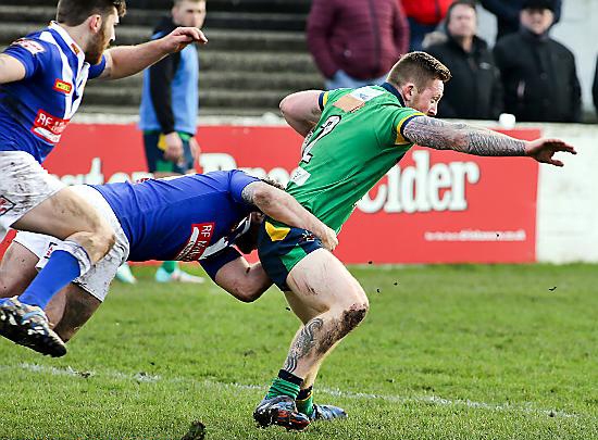 GOING FOR THE LINE: Oldham’s Jarrod Ward.