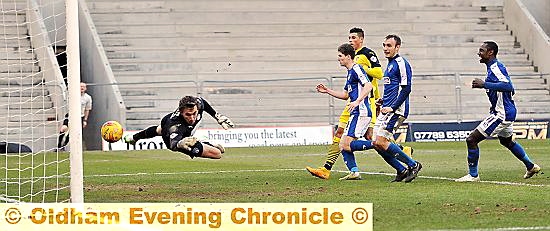 ONE THAT GOT AWAY . . . Liam Kelly (right) puts the ball into the back of the net, but his added-time effort is disallowed for offside.