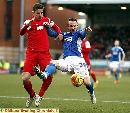 PENALTY! Forward Rhys Murphy was held back by Mathieu Baudry and a penalty was awarded - but the chance went begging.