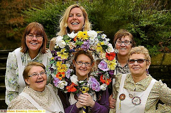 READY for action: members of the Saddleworth Clog and Garland Dancers, (from the left) Hilary Yates, Alison Gibson, Heather Eells, Sarah Heeks, Anne Atkinson and Viv Beswick.