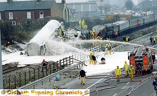 Vincent’s portfolio includes accidents and disasters. In December 1984, a passenger train crashed in to the rear of a stationary chemical freight train in Weaste, Salford. The Chronicle’s s deadline that day was extended to include this dramatic picture