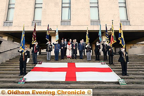 Mayor Councillor Fida Hussain and local dignitaries mark St George’s day this morning.