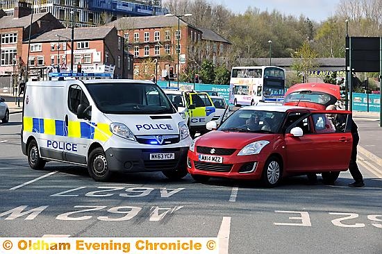 GOING nowhere: the driver of a stolen car ran into a police van.