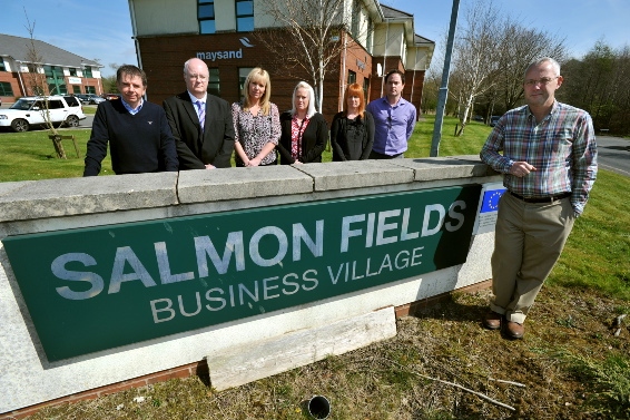 INTERNET frustration (l-r) Leonard Hindle of James West, David Read of Gatley Read, Tracey Travis, Tracy Last and Kaye Needham, all from Vitality Life, Robert Downes from the Federation of Small Businesses and Luke Vernon, from VSM Healthcare. 