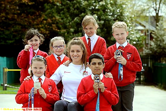 INSPIRATION . . . Jessica Fullalove with (from left) Isabella Kelly-Palmer, Kayla Harland, Regan Lord and Liam Williamson. Front: Amelia Parker-Moore and Riyaan Bashir INSPIRATION . . . Jessica Fullalove with (from left) Isabella Kelly-Palmer, Kayla Harland, Regan Lord and Liam Williamson. Front: Amelia Parker-Moore and Riyaan Bashir