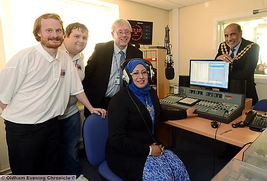 TUNING in: (from the left) Phil Edmonds, Jamie Swain, chairman Kent Wells, Mayoress Tanvir Hussain and Mayor Councillor Fida Hussain in the new radio studio