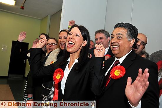 THAT winning feeling . . . Debbie Abrahams celebrates holding the Oldham East and Saddleworth seat for Labour.