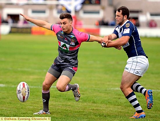 Oldham star Lewis Palfrey in full flight.