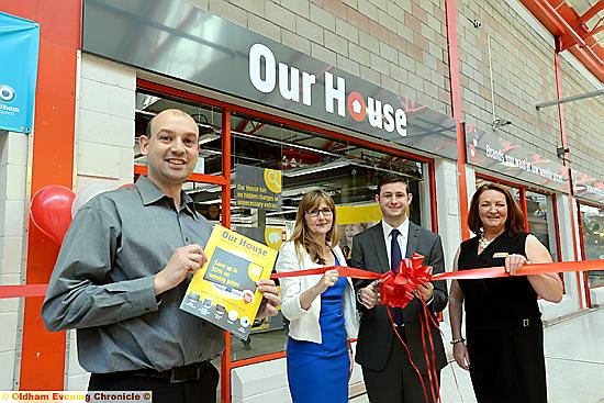 CUTTING the ribbon: (l-r) Gary Thomas (store manager), Carolyn Wilkins (Oldham Council chief executive), council leader Jim McMahon and retail operations director Sue Strother